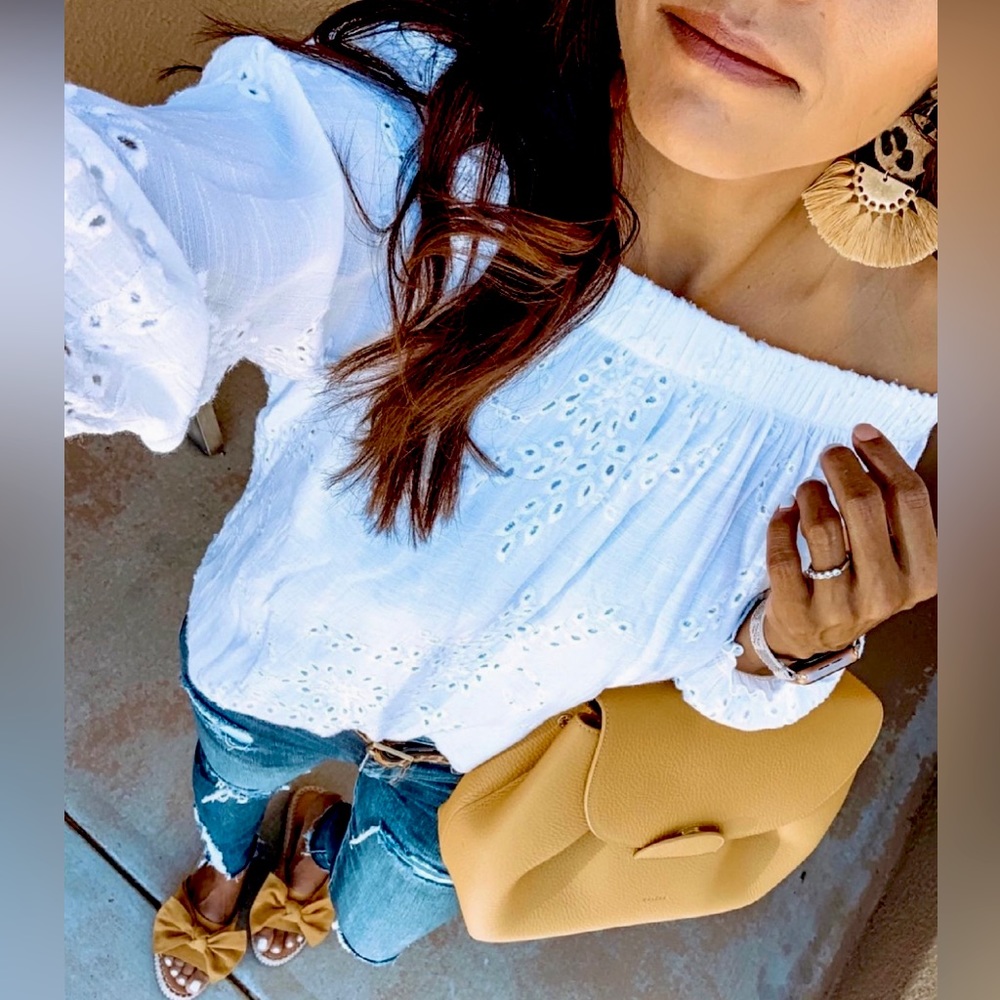 Eyelet off the shoulder top